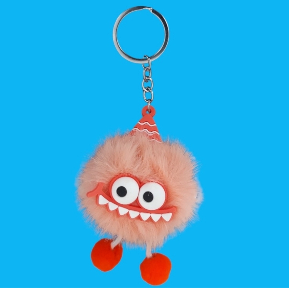 Party Animal Monster Keychain Plush Pom Puff 6"